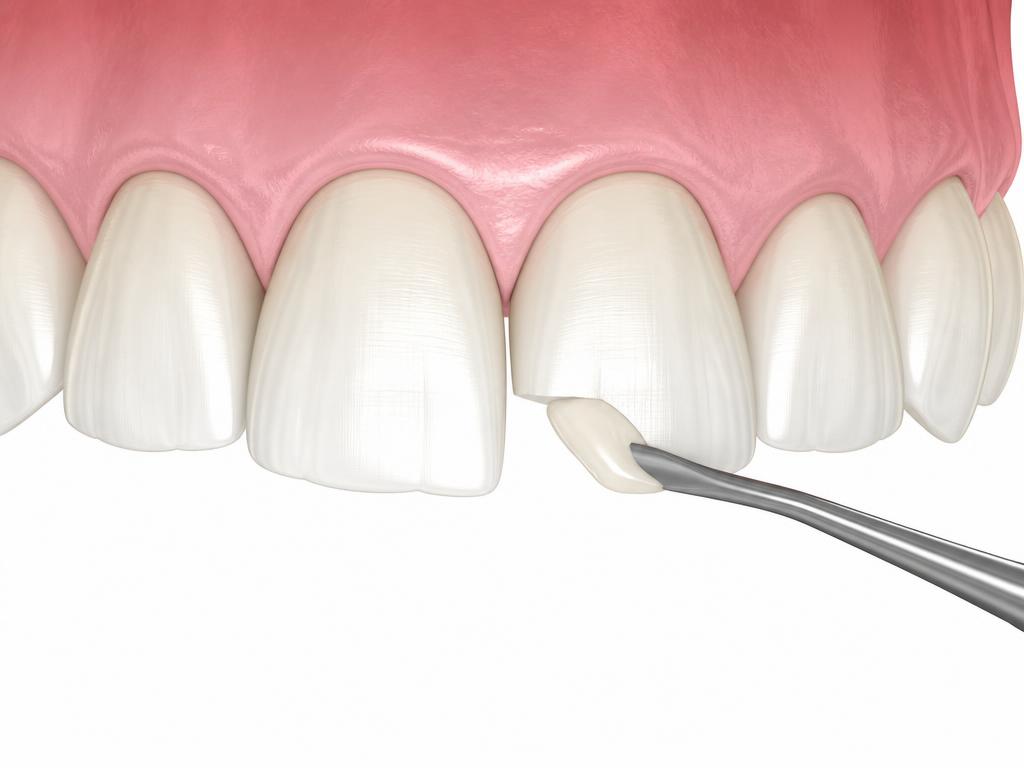 Illustration of tooth-colored composite bonding resin being applied and shaped on a chipped upper front tooth