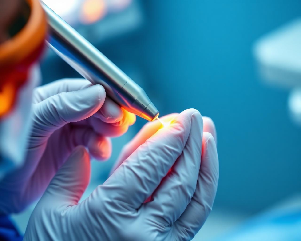 Dentist using a soft-tissue dental laser handpiece during a gum treatment procedure in a Washington, DC dental office