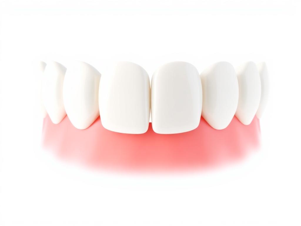 Illustration of upper front teeth restored with porcelain veneers covering only the front surface of each tooth